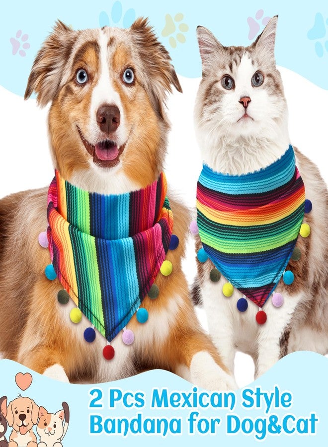 Cosblank 2 Pcs Mexican Dog Bandana Cinco De Mayo Fiesta Dog Costume Summer Mexican Pet Triangle Bib Adjustable with Pom Poms for Small Medium Pets Cats - Image 4